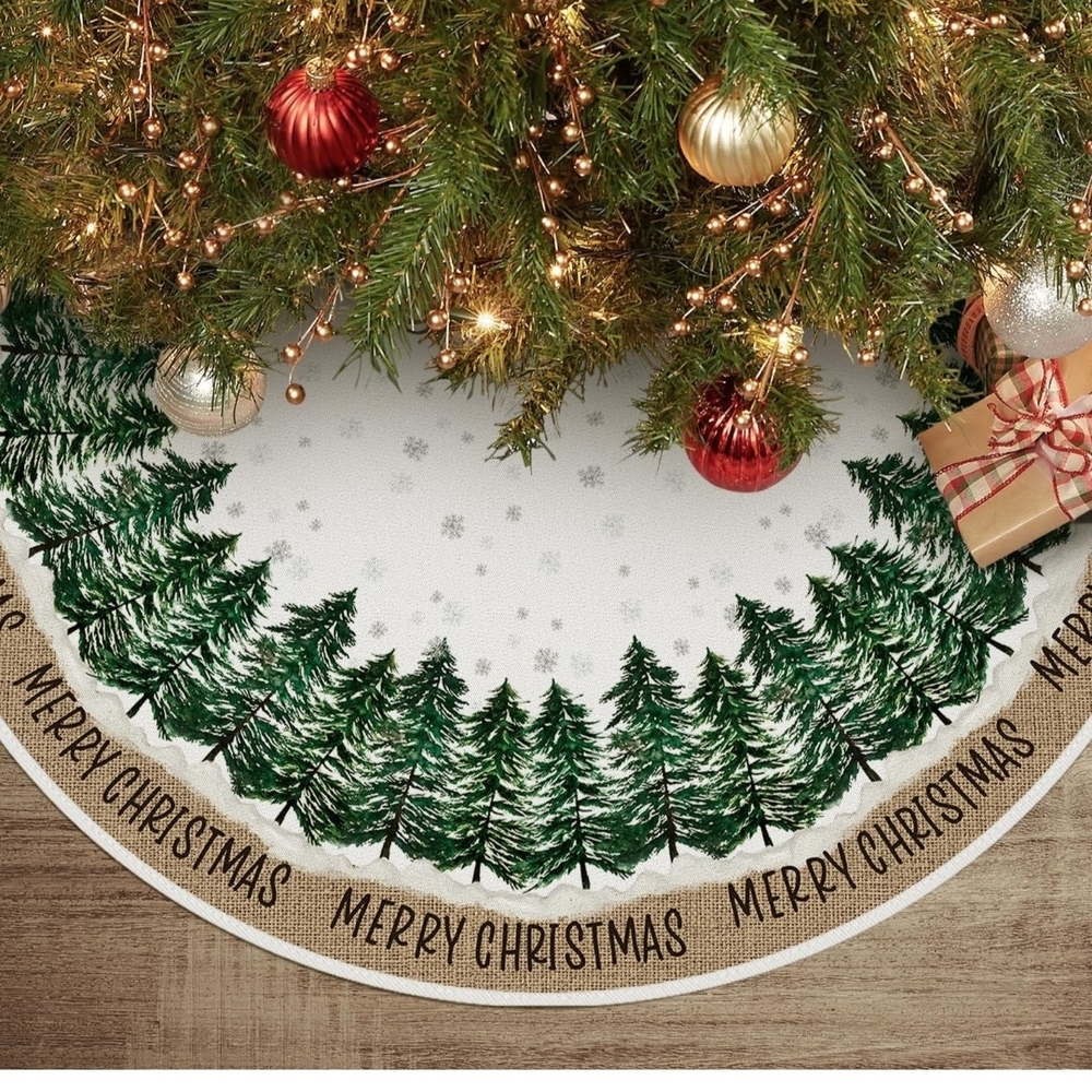 Avoin Colorlife Merry Christmas Tree Skirt with Green Pine Design